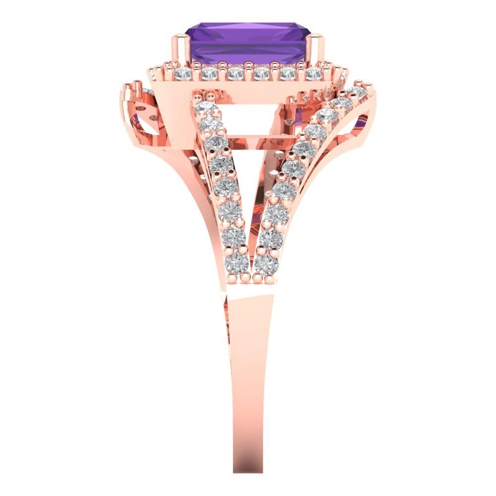 2.10ct Emerald Cut Solitaire Halo Criss Cross Natural Amethyst Designer Anniversary Bridal Engagement Ring 14k Rose Gold 10.75