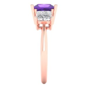 Clara Pucci 3.0 ct Princess Cut 3 Stone Solitaire Natural Amethyst gemstone Designer Anniversary Bridal Engagement Ring 14k Rose Gold