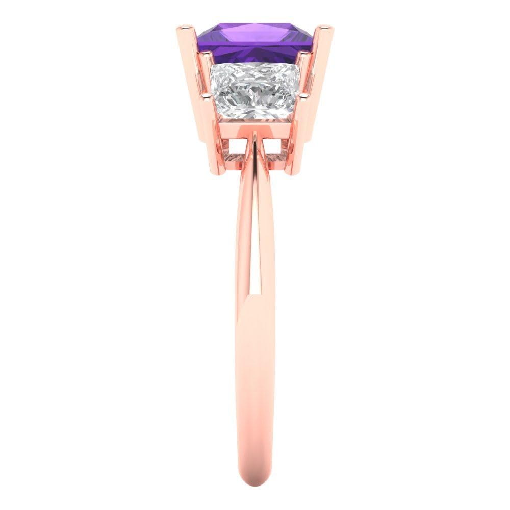 Clara Pucci 3.0 ct Princess Cut 3 Stone Solitaire Natural Amethyst gemstone Designer Anniversary Bridal Engagement Ring 14k Rose Gold