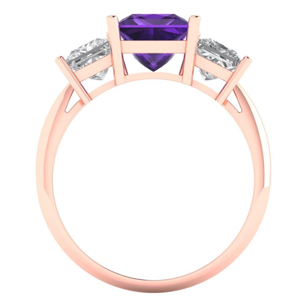 Clara Pucci 3.0 ct Princess Cut 3 Stone Solitaire Natural Amethyst gemstone Designer Anniversary Bridal Engagement Ring 14k Rose Gold