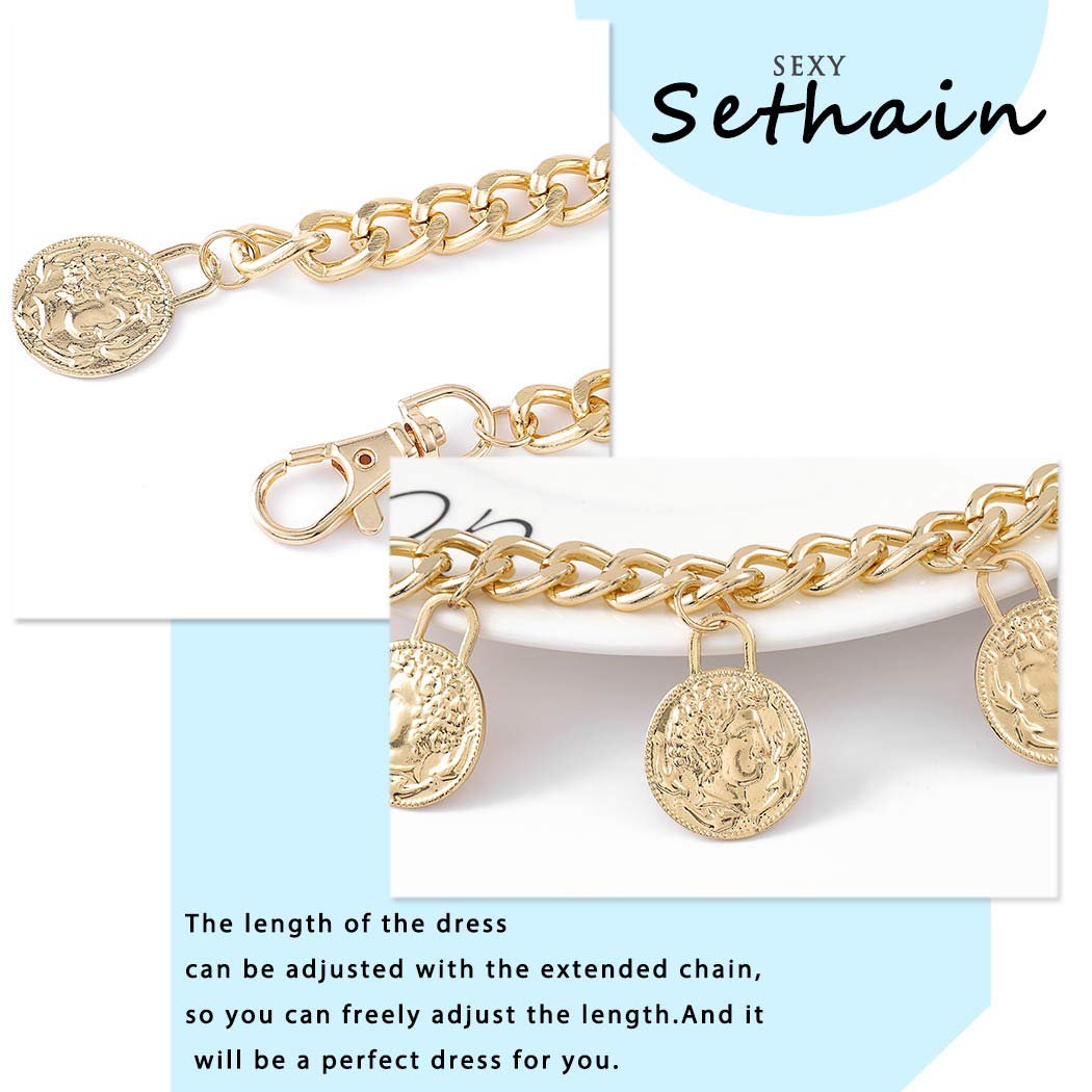 Sethain Boho Layered Body Chain Gold Multilayer Coin Pendant Waist Belly Chain Party Body Jewelry Pirate Accessories for Women