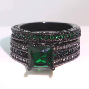 Bridal Sets Luxury Black Gold Plated Womens Wedding Ring Sets Princess cut 8mm Green Cz Engagement Ring Sets