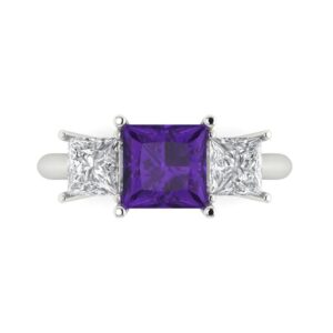 Clara Pucci 3.0 ct Princess Cut 3 Stone Solitaire Natural Amethyst gemstone Designer Anniversary Bridal Engagement Ring 14k White Gold