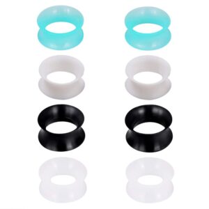 Stuppendux 4Pairs Black White Transparent Turquoise Soft Silicone Flexible Ear Skin Tunnels Plugs Expanders Gauges Hollow Body Piercing 3/4" 20mm