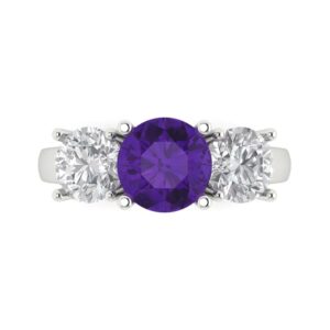 Clara Pucci 3.25 ct Round Cut Solitaire 3 stone Natural Amethyst gemstone Designer Anniversary Bridal Engagement Ring 14k White Gold