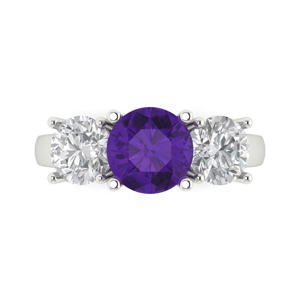 Clara Pucci 3.25 ct Round Cut Solitaire 3 stone Natural Amethyst gemstone Designer Anniversary Bridal Engagement Ring 14k White Gold