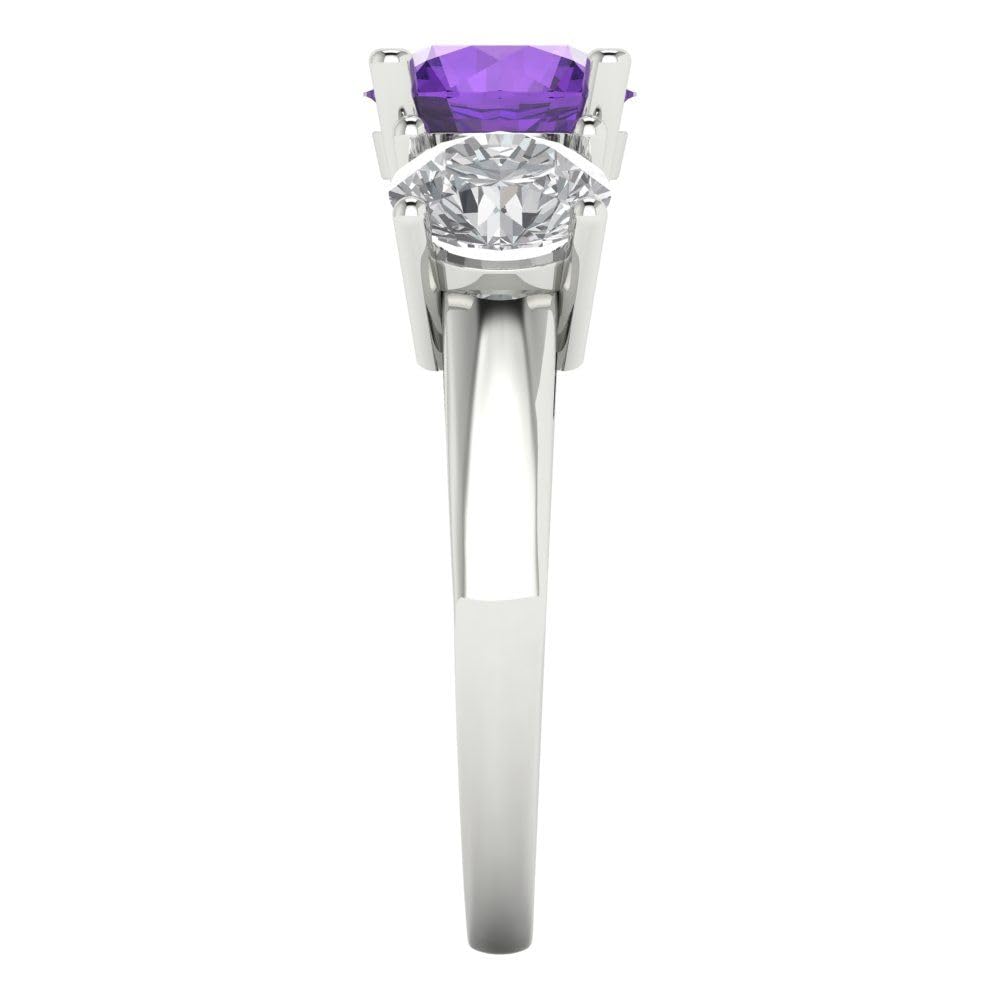 Clara Pucci 3.25 ct Round Cut Solitaire 3 stone Natural Amethyst gemstone Designer Anniversary Bridal Engagement Ring 14k White Gold