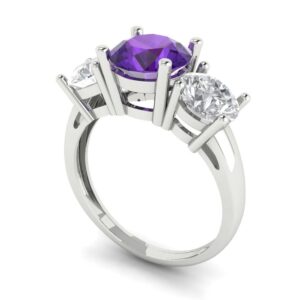 Clara Pucci 3.25 ct Round Cut Solitaire 3 stone Natural Amethyst gemstone Designer Anniversary Bridal Engagement Ring 14k White Gold