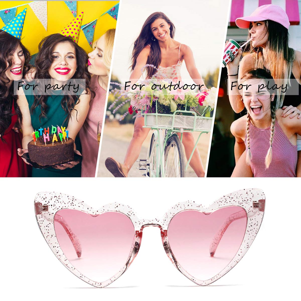 Dollger Heart Shaped Sunglasses For Women Vintage Festival Glitter stylish Love PINK heart Glasses for party Rave Funny Halloween