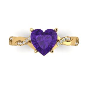 Clara Pucci 2.19ct Heart Cut Criss Cross Solitaire Halo Natural Amethyst Designer Anniversary Bridal Engagement Ring 14k Yellow Gold 6.25