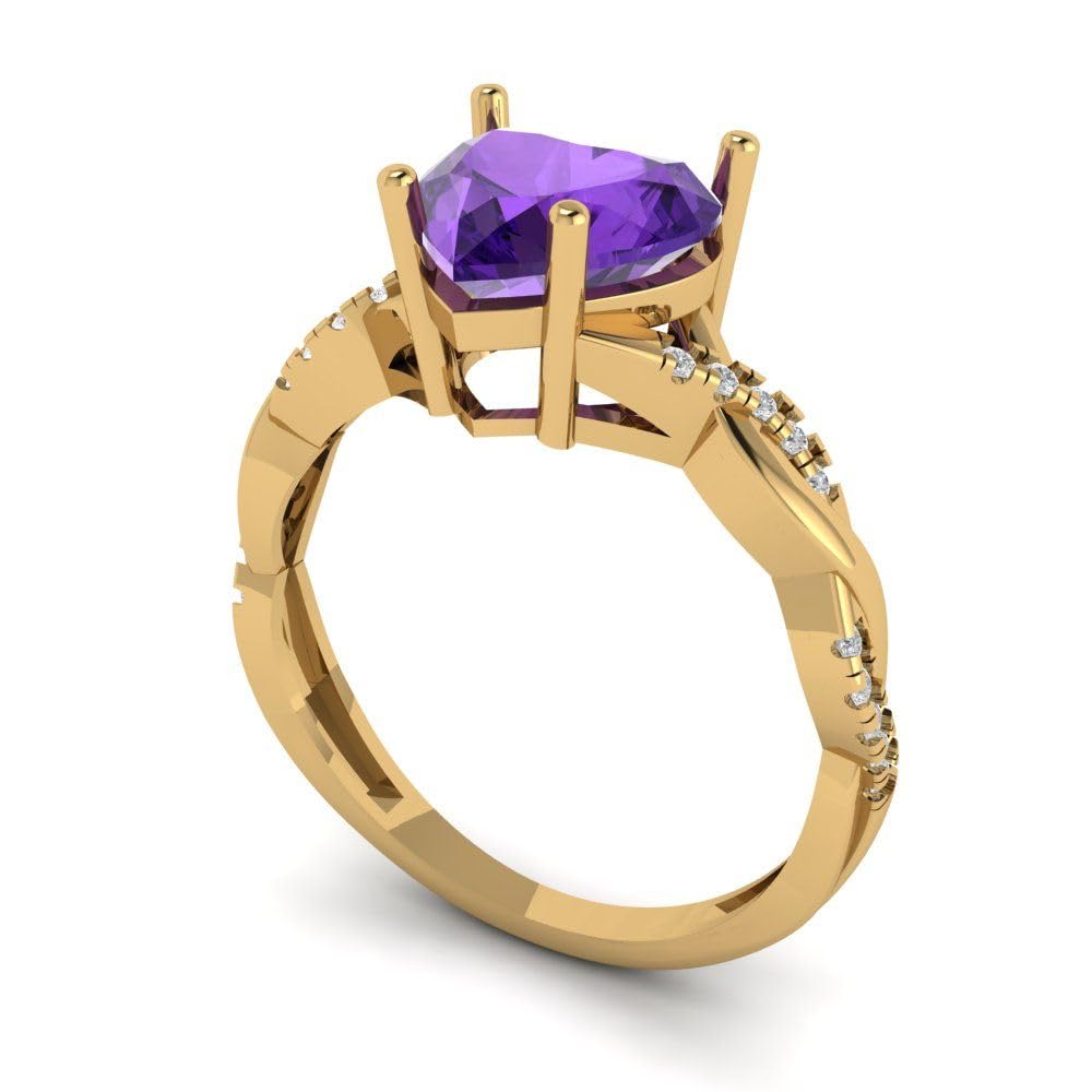 Clara Pucci 2.19ct Heart Cut Criss Cross Solitaire Halo Natural Amethyst Designer Anniversary Bridal Engagement Ring 14k Yellow Gold 6.25