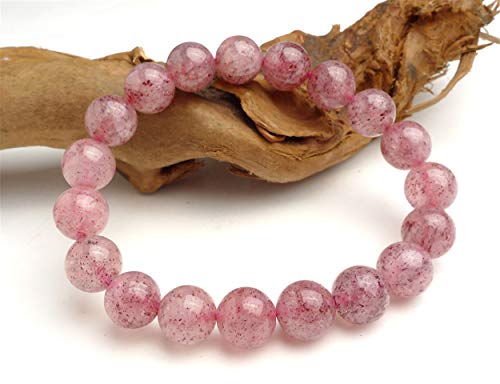 Natural Strawberry Quartz Healing Crystal Gemstone Elastic Round Bead Bracelet