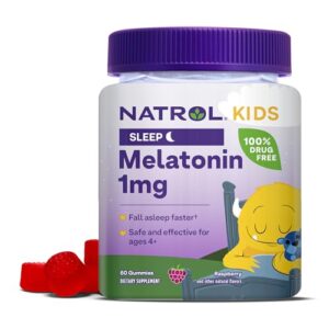 natrol kids melatonin 1mg, supplement for restful sleep, sleep gummies for children, 60 raspberry-flavored melatonin gummies, 60 day supply