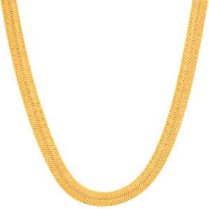 lifetime jewelry 5mm flexible herringbone chain necklace 24k real gold plated (18 inches, gold)