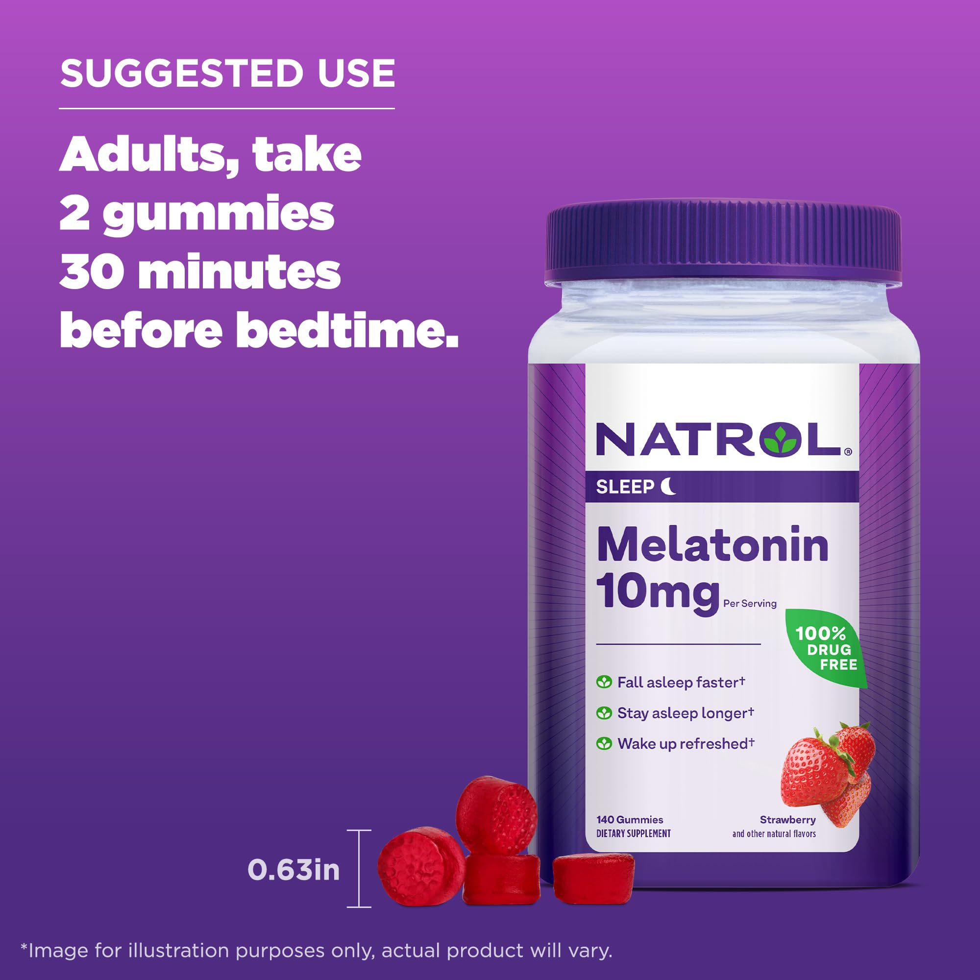 Natrol 10mg Melatonin Gummies, Sleep Support for Adults, Melatonin Supplements for Sleeping, 140 Strawberry-Flavored Gummies, 70 Day Supply