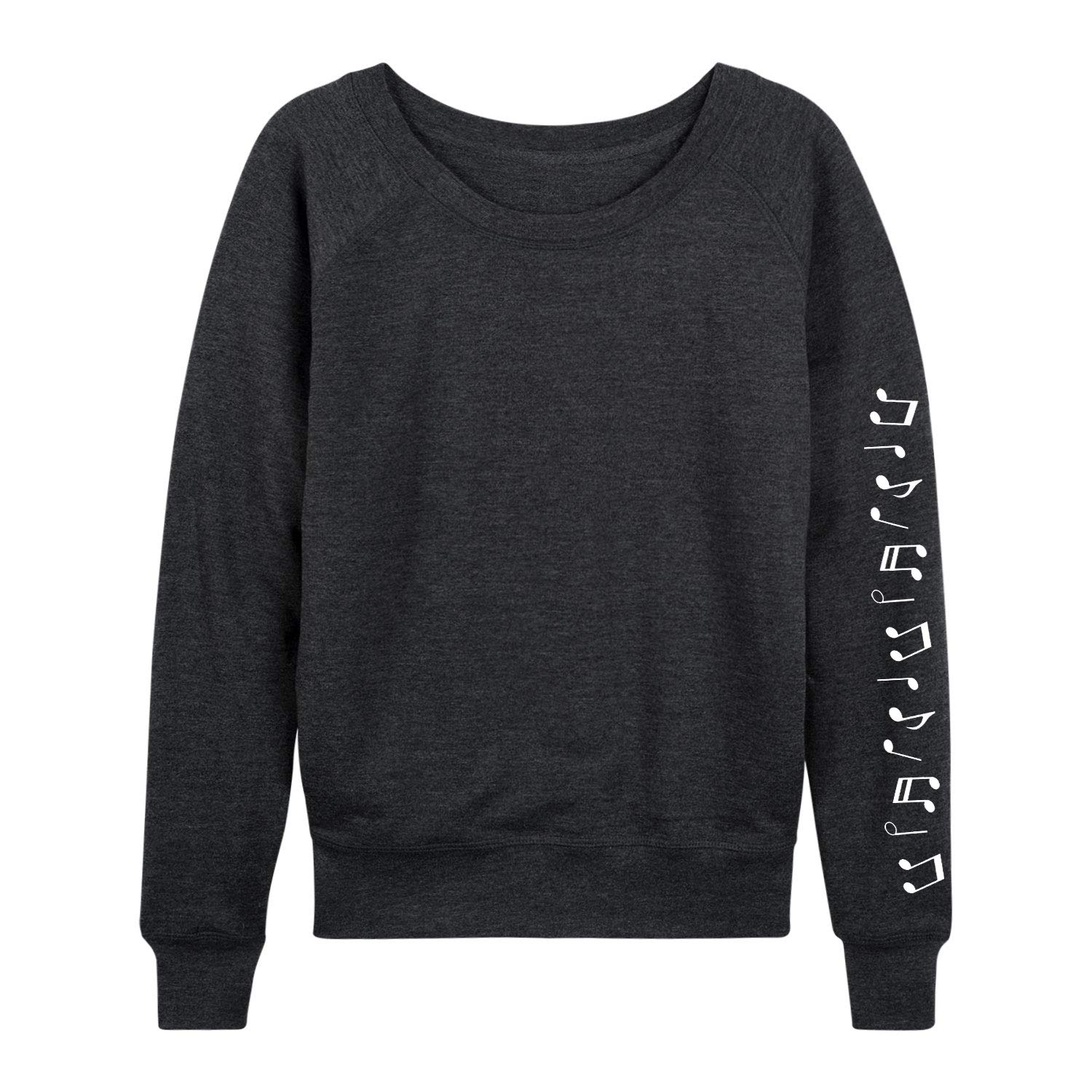 Instant Message - Music Notes - Ladies French Terry Pullover - Size Small Heather Charcoal