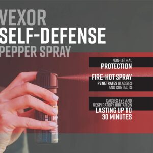 Vexor Pepper Spray Full Axis with Belt Clip for Self Defense — 6 Pack, Maximum Police Strength, 20-foot range, Full Axis (360°) capability, Flip Top safety for Quick and Accurate Aim and Protection