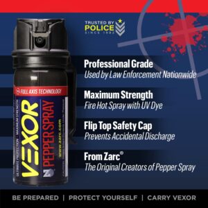 Vexor Pepper Spray Full Axis with Belt Clip for Self Defense — 6 Pack, Maximum Police Strength, 20-foot range, Full Axis (360°) capability, Flip Top safety for Quick and Accurate Aim and Protection