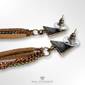 Women's Bohemian Leather Tassel Long Drop Earrings Stone Charms