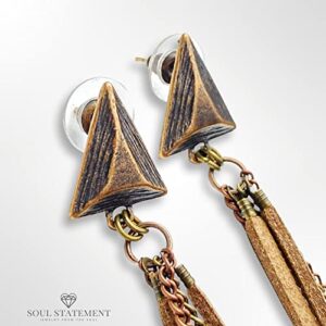 Women's Bohemian Leather Tassel Long Drop Earrings Stone Charms