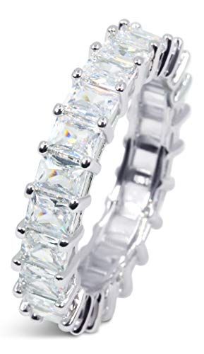 Savlano 18K White Gold Plated Cubic Zirconia 4x4MM Square Princess Cut Eternity Ring Band for Women Men (7)