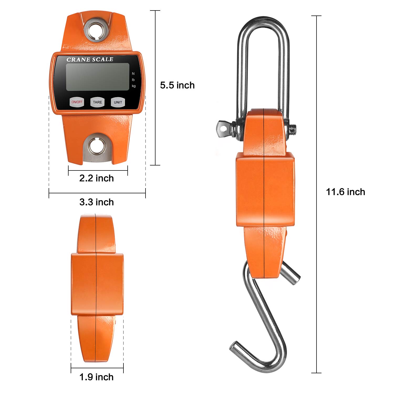 RoMech 660lb Digital Hanging Scale with Cast Aluminum Case, Handheld 300Kg Mini Crane Scale with Hooks for Farm Hunting Fishing Outdoor (Orange)