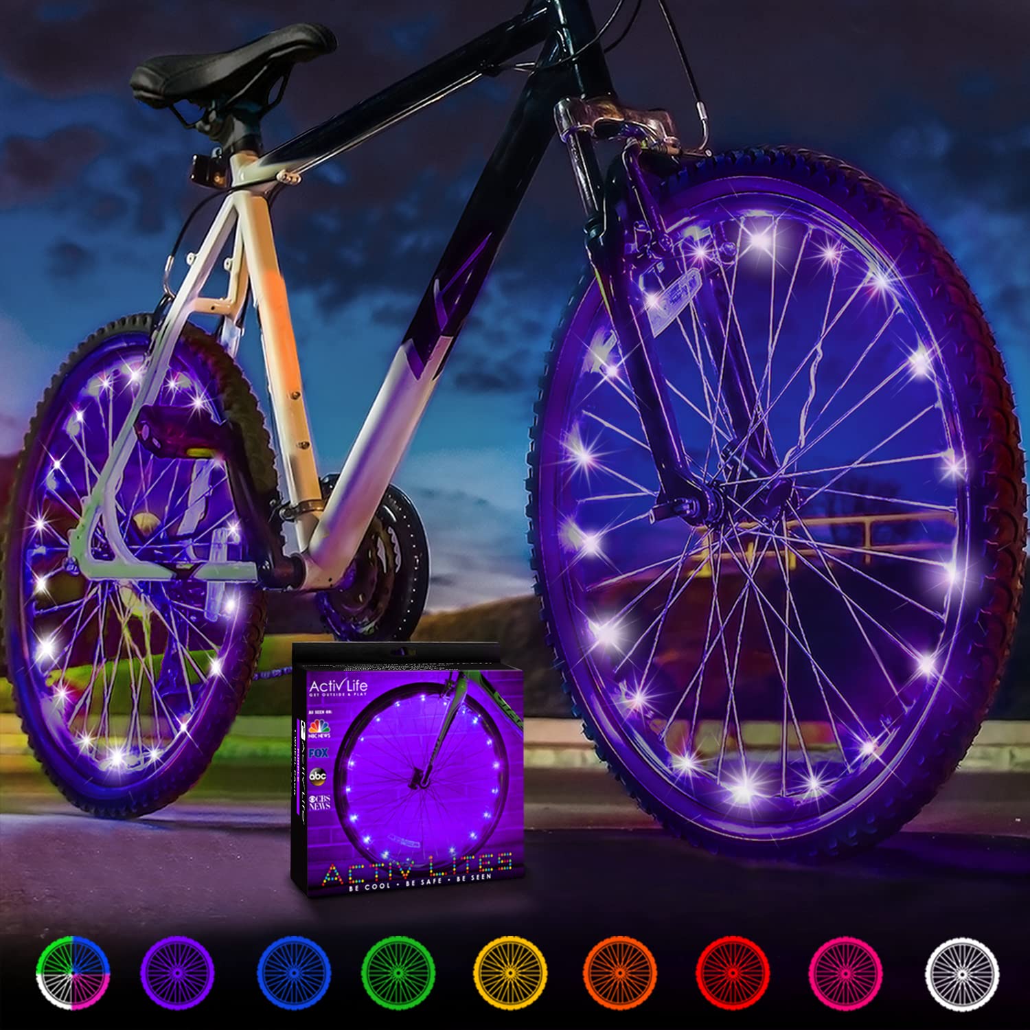 Activ Life Bike Lights Front and Back (2 Tires, Purple) Hot Summer ideas for Women & Cool Beach Cruisers Presents for Girls. Best Unique Summer Gifts for Her Wife Mom Friend Sister Girlfriend