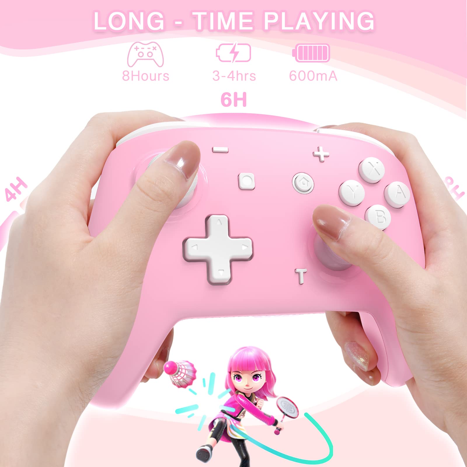 Wireless Switch Pro Controller for Switch/Switch Lite/Switch OLED, momen Pink Wireless Pro Controller with Turbo, Motion, Adjustable Vibration, Wake-Up, Gyro Axis