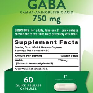 Nature's Truth GABA 750mg | 60 Capsules | Gamma Aminobutyric Acid Supplement | Non-GMO & Gluten Free Supplement