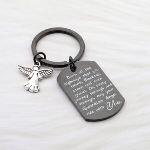 FUSTMW Drive Safe Keychain New Driver Gifts Trucker Driver Gifts Ride Safe Keychain Biker Gift May Your Guardian Angel Ride with You (black)