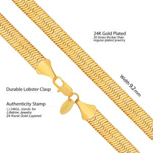 LIFETIME JEWELRY 9mm Flexible Herringbone Chain Necklace 24k Real Gold Plated (22 inches, Gold)