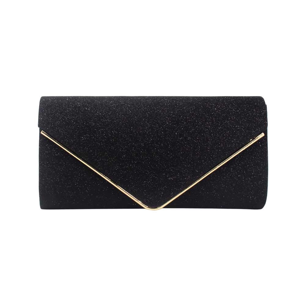 KALAIEN Envelope Clutch Purse Evening Bag for Women Glitter Evening Bag Handbags For Wedding (Black)