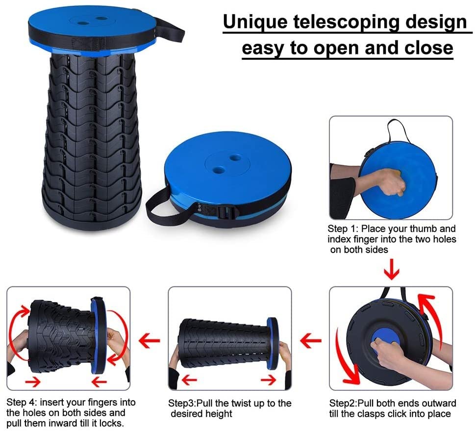 Fishboy Upgraded Collapsible Stool for Adults,Portable Retractable Folding Telescoping Foldable Camping Stool Holds 400lbs for Outdoor Fishing Hiking Gardening Travel BBQ