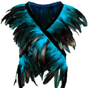 L'VOW Feather Boa Ribbon Punk Gothic Shawl Crow Witch Costume for Halloween(Acid blue)