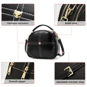 Small Leather Handbags for Women, Genuine Leather Ladies Mini Top-handle Zipper Bags with 2 Type Adjustable Shoulder Strap Women's Fashion Messenger Chain Bags Girls Casual Compact Satchel (Black)