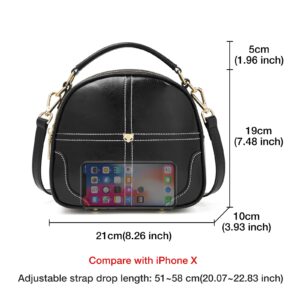 Small Leather Handbags for Women, Genuine Leather Ladies Mini Top-handle Zipper Bags with 2 Type Adjustable Shoulder Strap Women's Fashion Messenger Chain Bags Girls Casual Compact Satchel (Black)