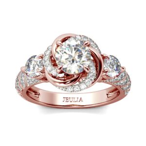 Jeulia 3ct Halo Simulated Diamond Engagement Rings 925 Sterling Silver Rose Gold Plated Eternity Band Rings Cubic Zirconia Anniversary Promise with Jewelry Gift Box