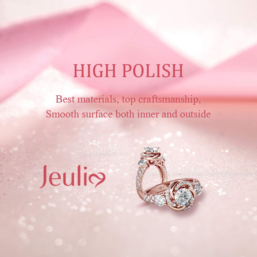 Jeulia 3ct Halo Simulated Diamond Engagement Rings 925 Sterling Silver Rose Gold Plated Eternity Band Rings Cubic Zirconia Anniversary Promise with Jewelry Gift Box