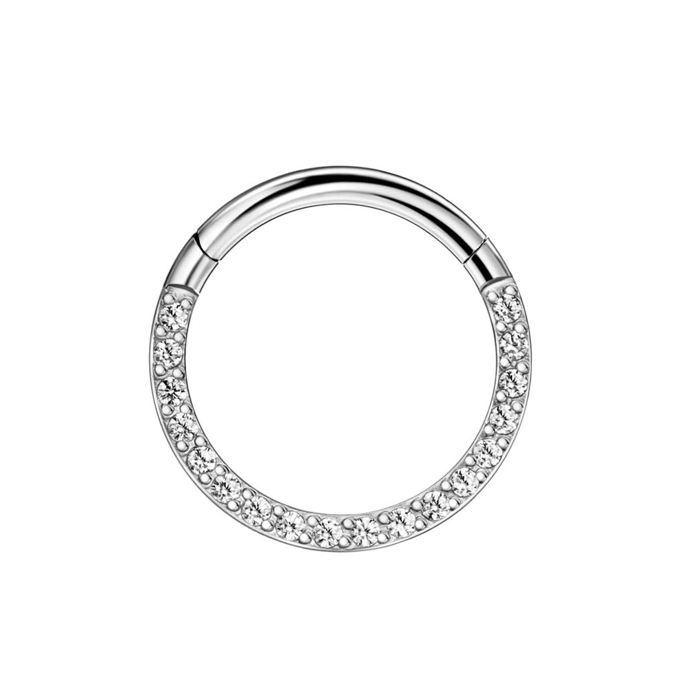 FANSING Grade 23 Titanium Daith Earrings for Women 16 Gauge Helix Cartilage Ear Piercing Hoop 10mm Septum Jewelry Silver Hinged Septum Nose Rings 16g Clicker