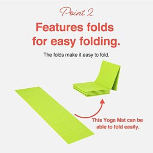 Primasole Folding Travel Yoga Mat Foldable light weight Easy to carry to Workout Fitness Class Beach Park Travel Picnics 4mm thick Lime Green Color PSS91NH028A