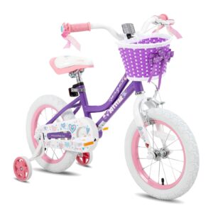 joystar 18 inch girls bike for 5 6 7 8 9 years old kids bike for ages 5-8 years girls with training wheels and basket 18" children bikes bicycle with handbrake in purple