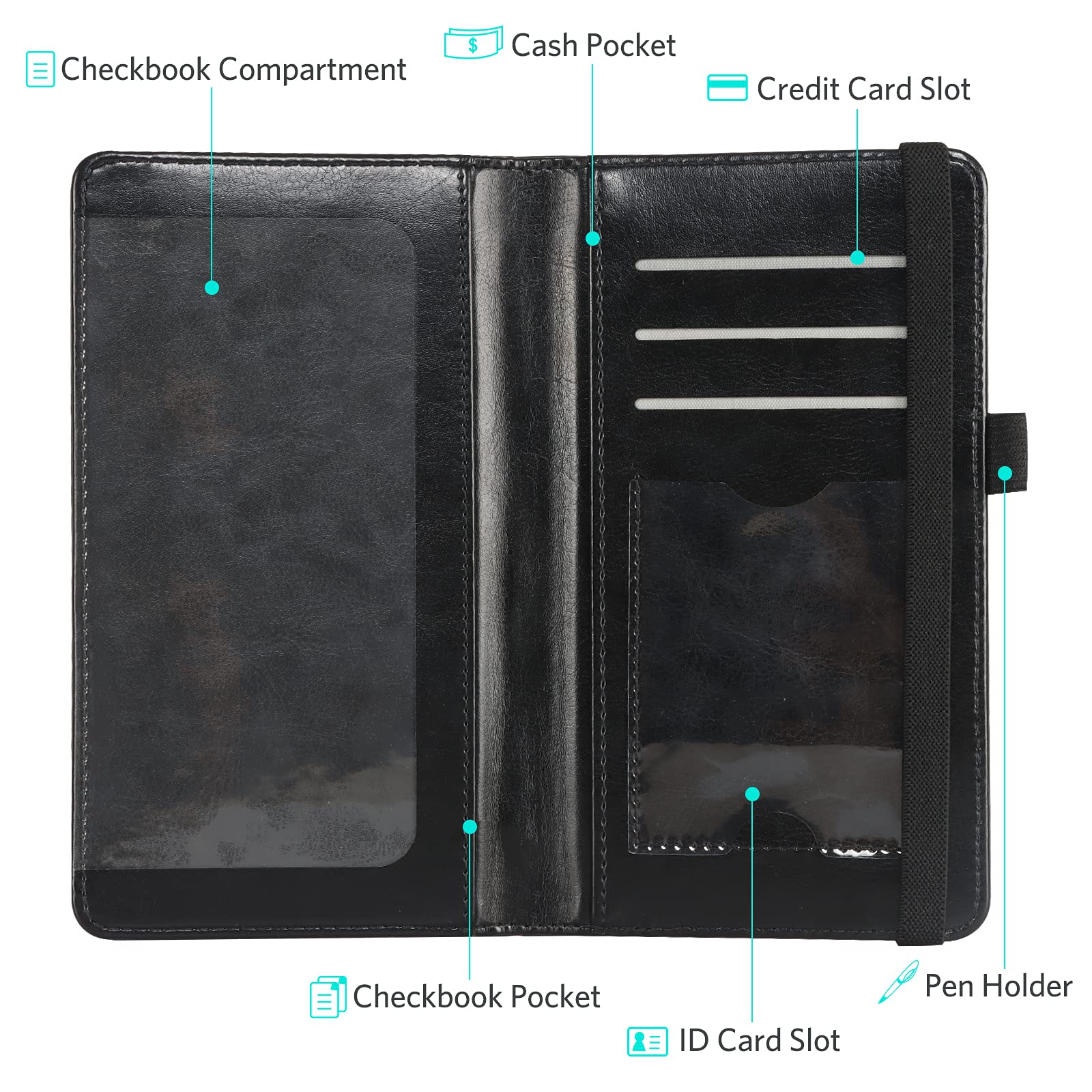 CoBak Premium Leather Checkbook Cover - RFID Blocking, Classic Design, Slim & Durable - Perfect for Personal & Business Checks