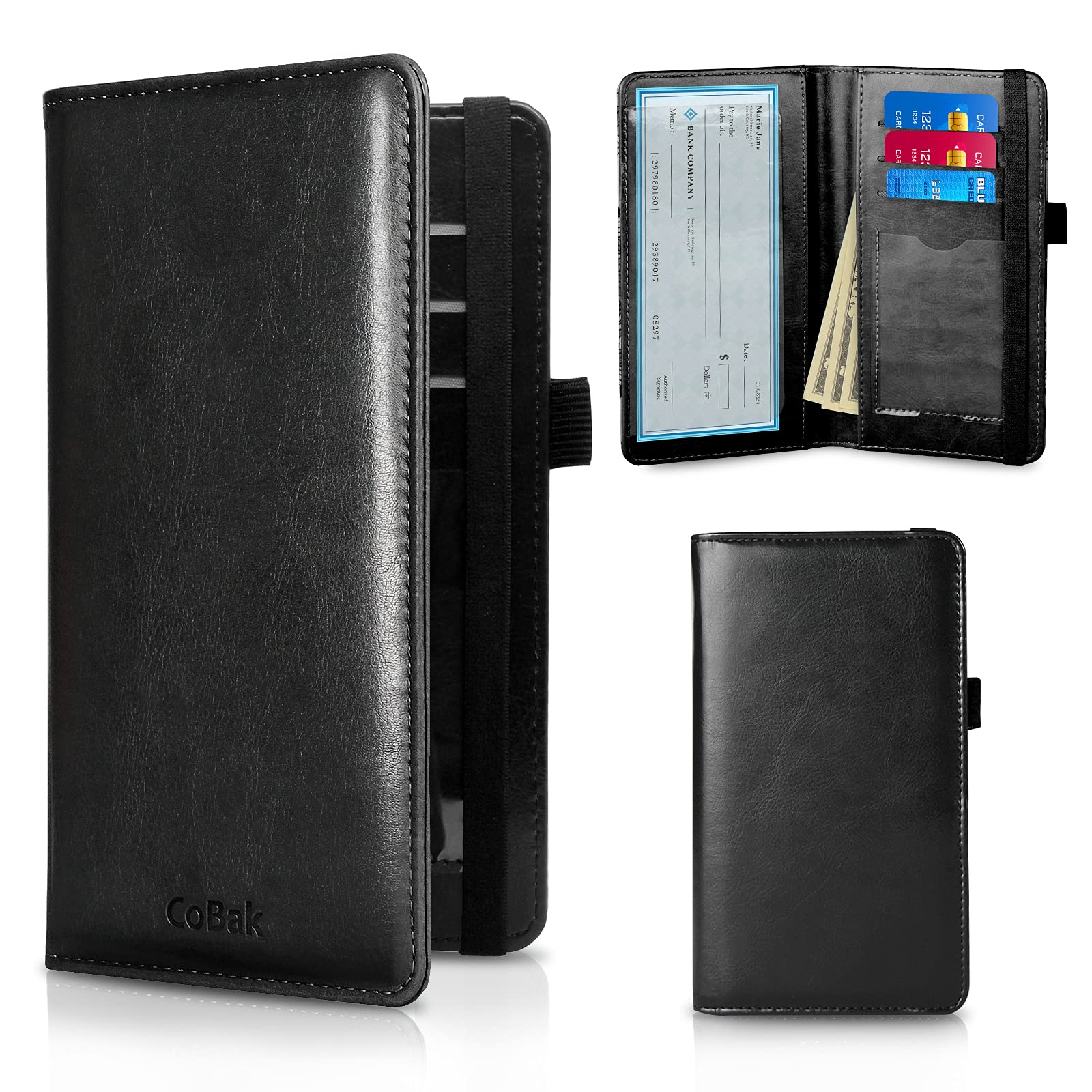 CoBak Premium Leather Checkbook Cover - RFID Blocking, Classic Design, Slim & Durable - Perfect for Personal & Business Checks