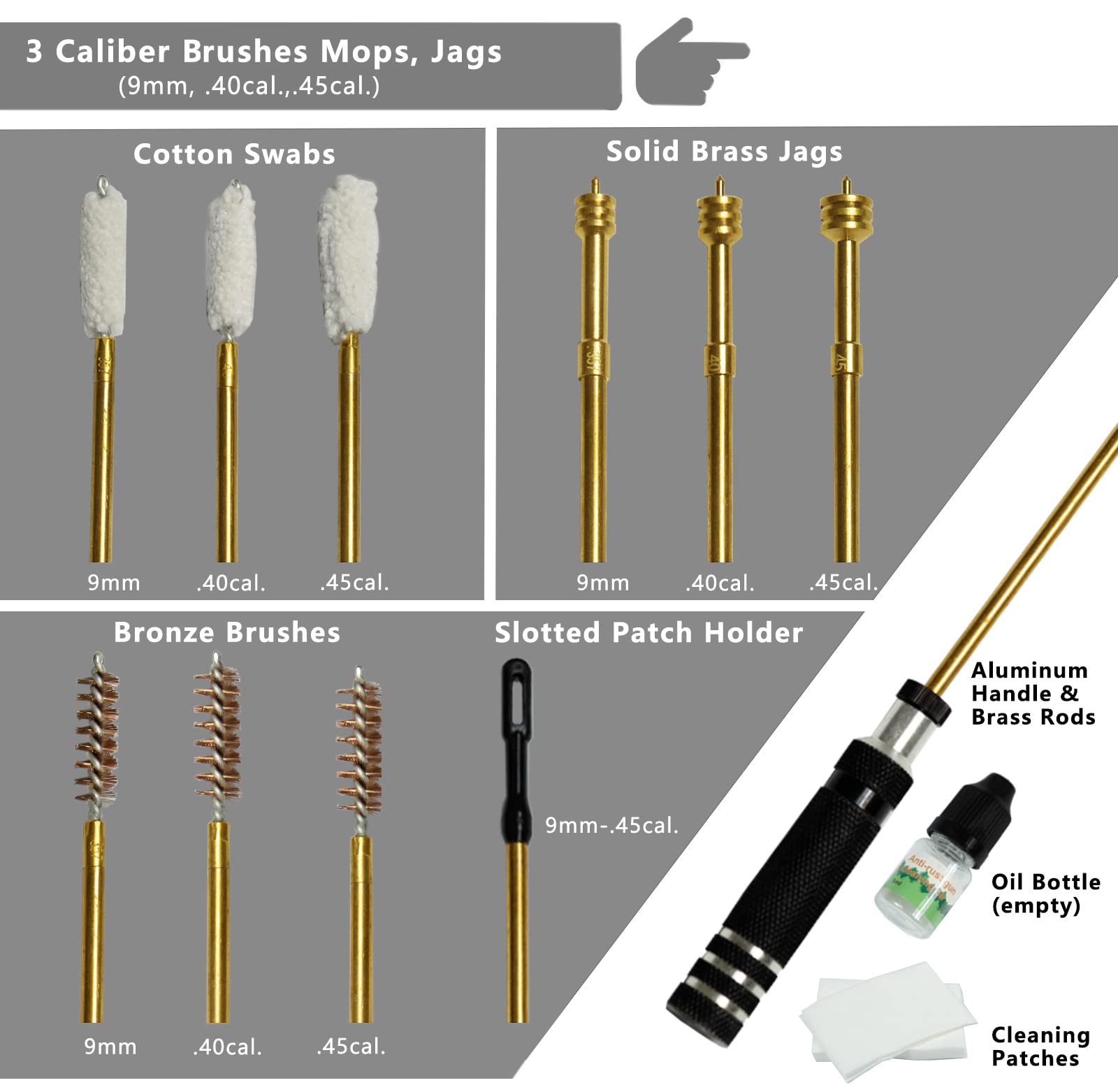 Handgun/Pistol Cleaning Kit for 9mm/.357cal.40cal.45cal,Gun Cleaning kit