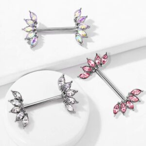 Pierced Owl 14GA 316L Stainless Steel Crystal Marquise Fan Ends Nipple Barbells, Sold as A Pair (Aurora Borealis)