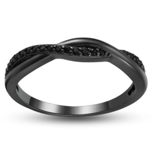 half eternity twisted wedding band for women by ginger lyne, black 925 sterling silver wedding rings cz stackable rings, promise ring for her anniversary cubic zirconia engagement rings for women