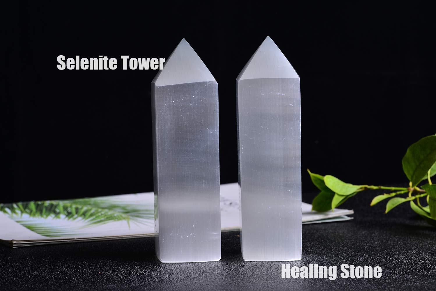 AMOYSTONE Selenite Tower Crystals and Healing Stones Wands Crystal Points 4 Sides Tower Large 6" Tall 1 PC