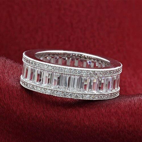 Savlano 18K Gold Plated Cubic Zirconia 8MM Emerald Cut Eternity Lustrous Ring Band for Women (6)