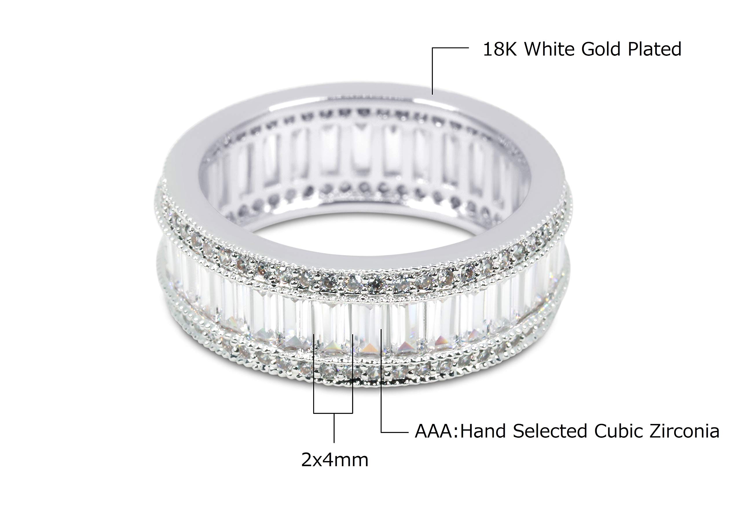 Savlano 18K Gold Plated Cubic Zirconia 8MM Emerald Cut Eternity Lustrous Ring Band for Women (6)