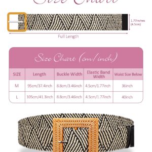 3 Pieces Straw Woven Belt Elastic Stretch Belt Boho Waist Belt Skinny Dress Braided Belt Wooden Buckle for Women